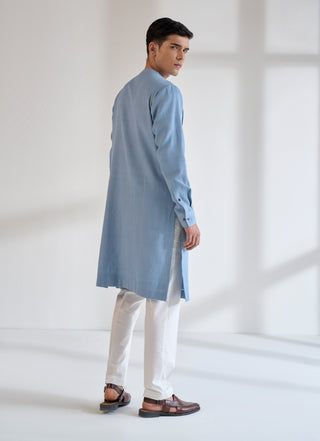 Mineral blue diagonal curve panel kurta set