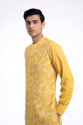 Marigold front open high neck embroidered kurta set