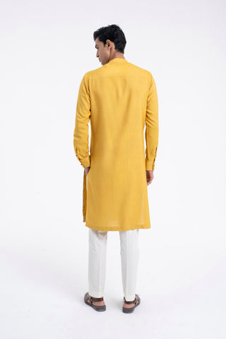 Marigold front open high neck embroidered kurta set