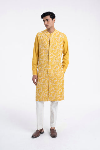 Marigold front open high neck embroidered kurta set