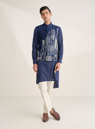 Navy thread embroidered jawahar jacket set