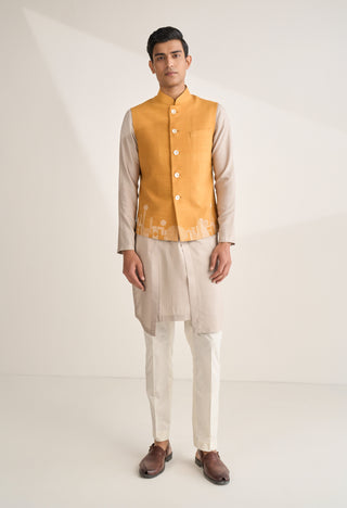 Ochre thread embroidered jawahar jacket set