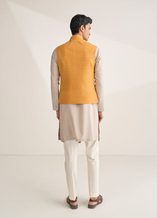 Ochre thread embroidered jawahar jacket set