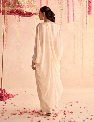 Ivory embellished choli and cape with draped skirt