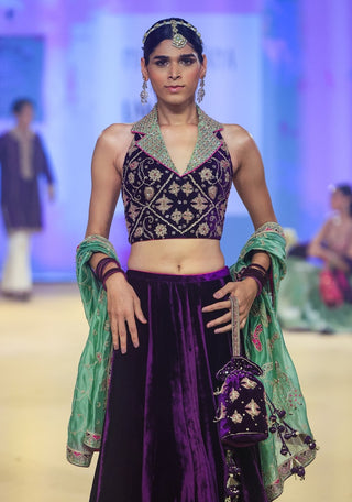 Punit Balana Sage Green And Baingani Modern Lehenga Set available on indiaspopup