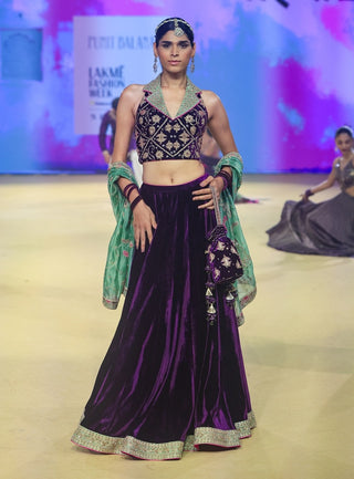 Punit Balana Sage Green And Baingani Modern Lehenga Set available on indiaspopup