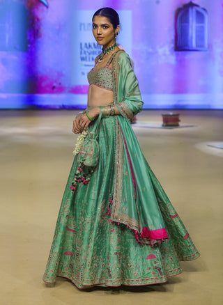 Punit Balana Sage Green Johari Lehenga Set available on indiaspopup