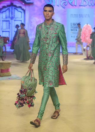 Punit Balana Sage Green Achkan And Churidar available on indiaspopup