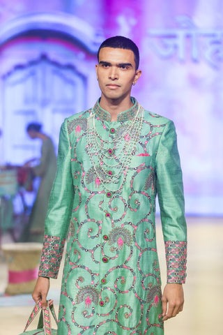 Punit Balana Sage Green Achkan And Churidar available on indiaspopup