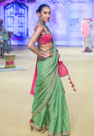 Punit Balana Sage Green And Gulabi Classic Tissue Sari And Blouse available on indiaspopup