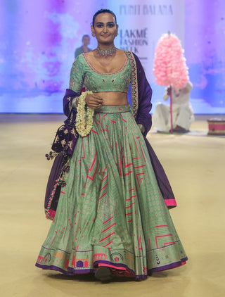 Punit Balana Sage Green And Purple Johari Lehenga Set available on indiaspopup