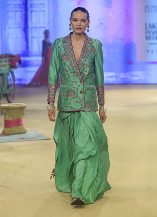Punit Balana Sage Green Blazer And Sari available on indiaspopup