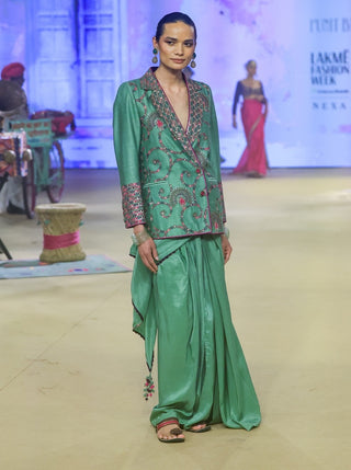 Punit Balana Sage Green Blazer And Sari available on indiaspopup