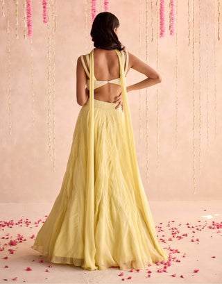 Lemon yellow choli and lehenga with stitched dupatta