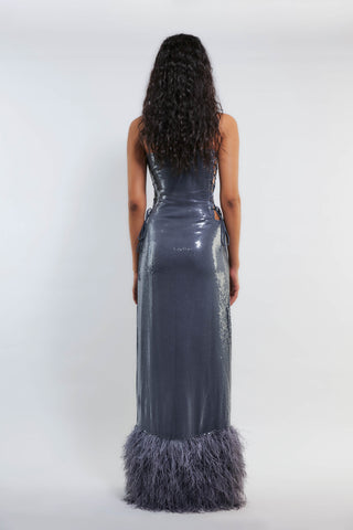 Deme By Gabriella-Amiele Gray Sequins Gown-INDIASPOPUP.COM