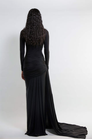 Deme By Gabriella-Alyson Black Draped Gown-INDIASPOPUP.COM