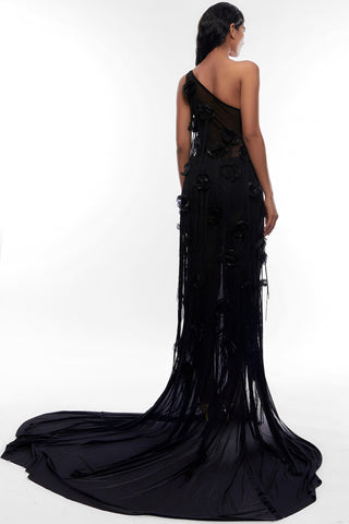 Deme By Gabriella-Black Floral Detailing Gown-INDIASPOPUP.COM