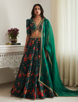Emerald floral printed lehenga set