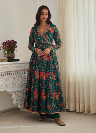Kangann emerald floral anarkali and pants