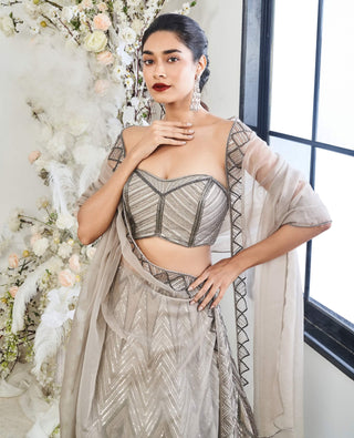 Disha Muchhala Diamond English Gray Lehenga Set available on indiaspopup
