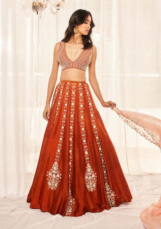 Disha Muchhala-Burnt Orange Lehenga Set-INDIASPOPUP.COM