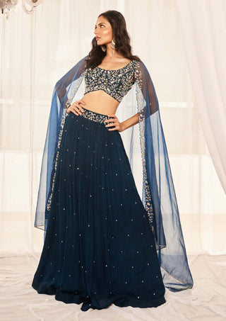 Disha Muchhala-Teal Blue Lehenga Set-INDIASPOPUP.COM