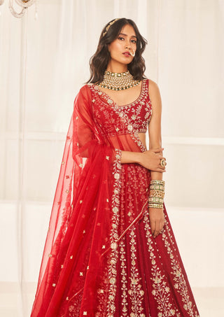 Disha Muchhala-Cherry Red Bridal Lehenga Set-INDIASPOPUP.COM