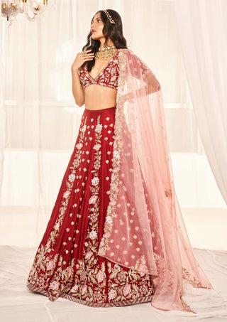 Disha Muchhala-Blood Red Bridal Lehenga Set-INDIASPOPUP.COM