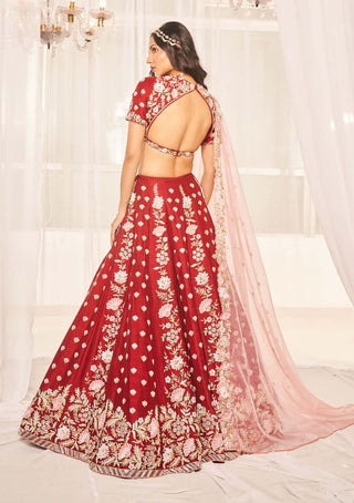 Disha Muchhala-Blood Red Bridal Lehenga Set-INDIASPOPUP.COM