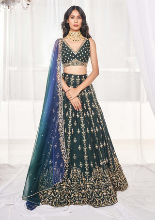 Disha Muchhala-Bottle Green Bridal Lehenga Set-INDIASPOPUP.COM