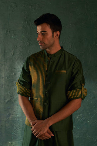 Charkhee Men-Green Kurta And Nehru Jacket Set-INDIASPOPUP.COM