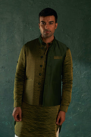Charkhee Men-Green Kurta And Nehru Jacket Set-INDIASPOPUP.COM