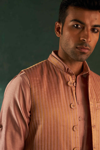 Charkhee Men-Rose Pink Kurta And Nehru Jacket Set-INDIASPOPUP.COM