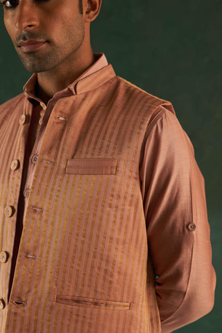 Charkhee Men-Rose Pink Kurta And Nehru Jacket Set-INDIASPOPUP.COM