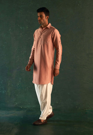 Charkhee Men-Rose Pink Chanderi Pathani Kurta And Salwar-INDIASPOPUP.COM