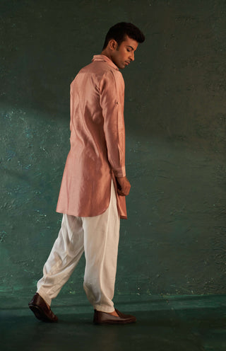 Charkhee Men-Rose Pink Chanderi Pathani Kurta And Salwar-INDIASPOPUP.COM