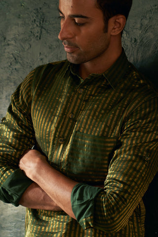 Charkhee Men-Deep Green Pathani Kurta And Salwar-INDIASPOPUP.COM
