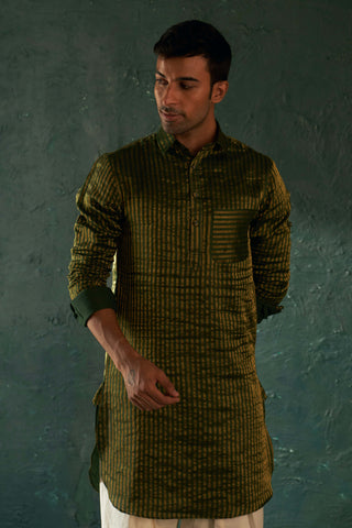 Charkhee Men-Deep Green Pathani Kurta And Salwar-INDIASPOPUP.COM