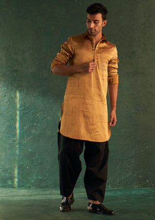Charkhee Men-Gold Pathani Kurta And Salwar-INDIASPOPUP.COM