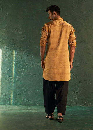 Charkhee Men-Gold Pathani Kurta And Salwar-INDIASPOPUP.COM