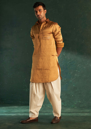 Charkhee Men-Gold Tissue Kurta And Salwar-INDIASPOPUP.COM