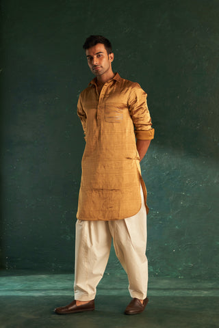 Charkhee Men-Pink Gold Kurta And Nehru Jacket Set-INDIASPOPUP.COM