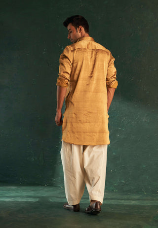 Charkhee Men-Gold Tissue Kurta And Salwar-INDIASPOPUP.COM