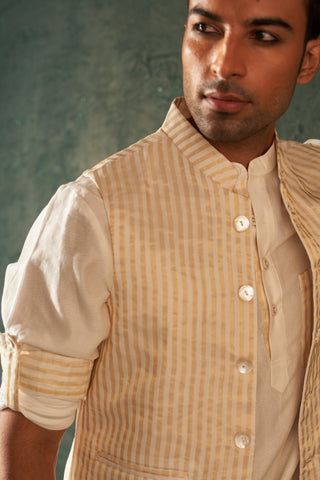 Charkhee Men-White Straight Kurta And Nehru Jacket Set-INDIASPOPUP.COM
