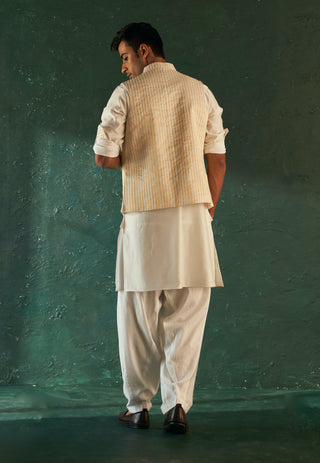 Charkhee Men-White Straight Kurta And Nehru Jacket Set-INDIASPOPUP.COM