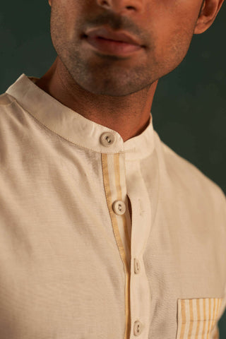 Charkhee Men-White Chanderi Straight Kurta And Salwar-INDIASPOPUP.COM