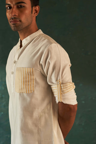 Charkhee Men-White Chanderi Straight Kurta And Salwar-INDIASPOPUP.COM