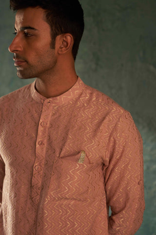Charkhee Men-Rose Pink Straight Kurta And Pants-INDIASPOPUP.COM