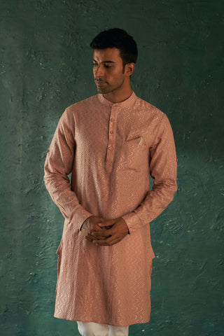 Charkhee Men-Rose Pink Straight Kurta And Pants-INDIASPOPUP.COM