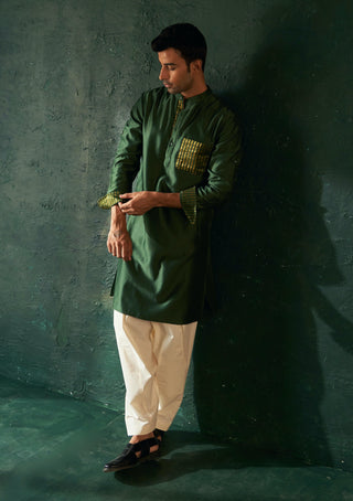 Charkhee Men-Green Straight Kurta And Nehru Jacket Set-INDIASPOPUP.COM